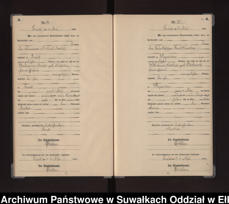 image.from.unit.number "Geburts-Neben-Register des Königlichen Preussischen Standes-Amtes Gneist Kreis Lötzen"