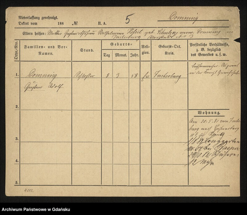 image.from.unit.number "Karty meldunkowe: Domning - Domzalski"