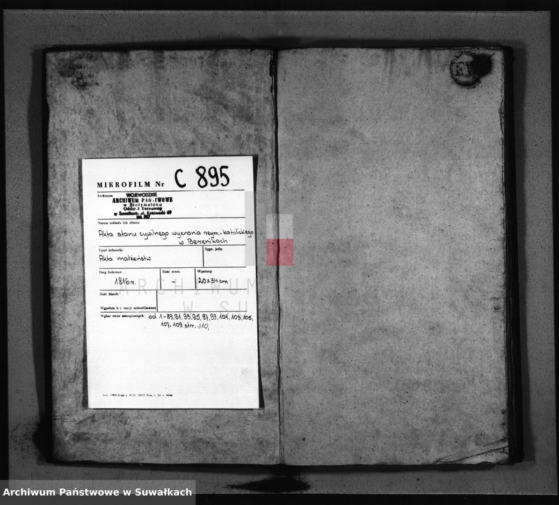 image.from.unit.number "Akta Małżeństwa Stanu Cywilnego Gminy Berznickiey z roku 1816"