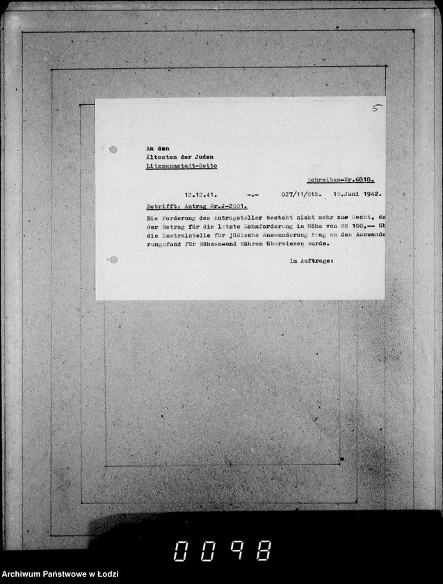 Obraz 9 z jednostki "J 2001-2020 [Wnioski Żydów z Getta o zwrot należności za towar wzięty na kredyt]"