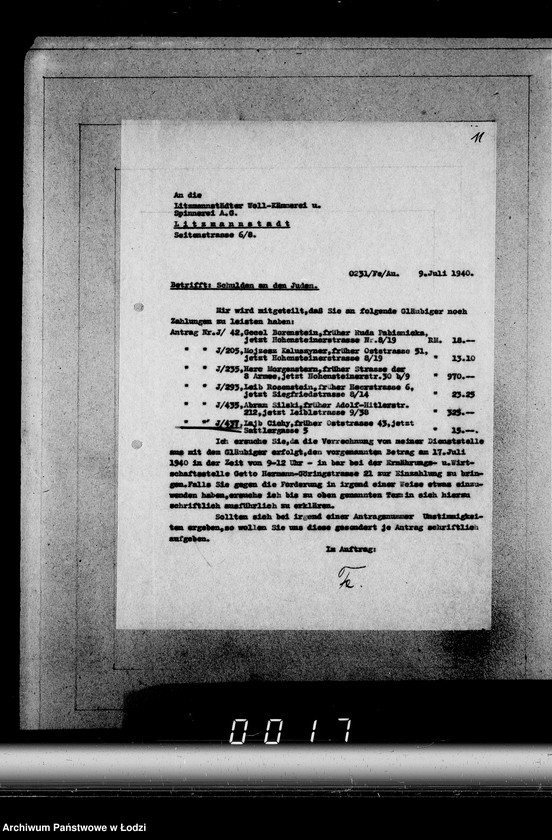 Obraz 15 z jednostki "J[uden] 436-450 [Wnioski Żydów z Getta o zwrot należności za pracę lub towar wzięty na kredyt]"