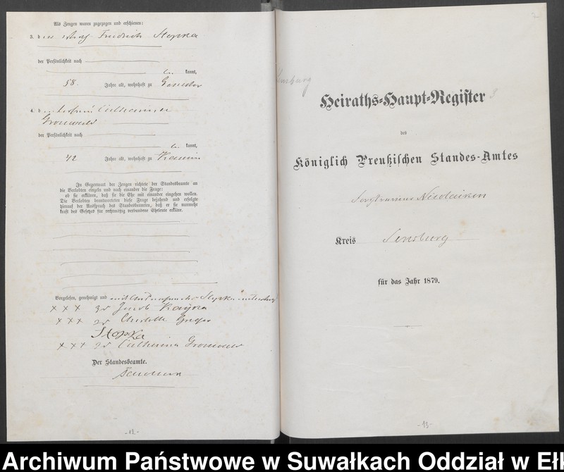 image.from.unit.number "Heiraths-Haupt-Register des Königlich Preussischen Standes-Amtes Forstrevier Nicolaiken Kreis Sensburg für das Jahr 1878 [do 1881]"