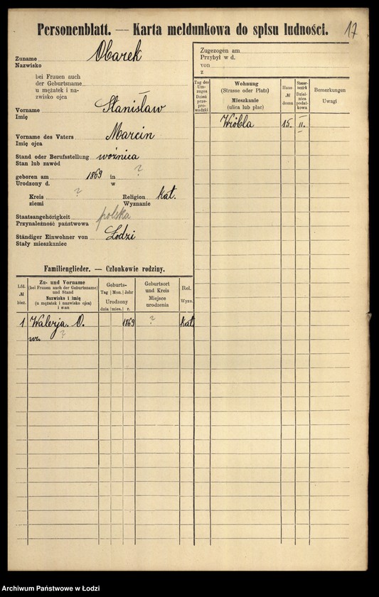 Obraz 19 z jednostki "[Spis ludności Łodzi] Obalska-Ochocki"