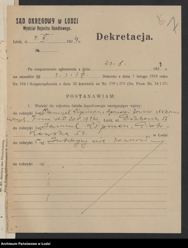 Obraz 9 z jednostki "Samuel Lipman – sprzedaż towarów włókieniczych"