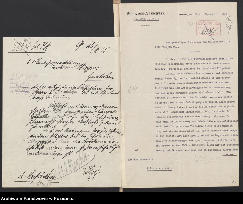 image.from.unit.number "Acta specjalia betreffen Verlängerung der jarotschiner Kreisbahn von Twardow über Kurcew, mamoty, Skrzypno bis Wola"