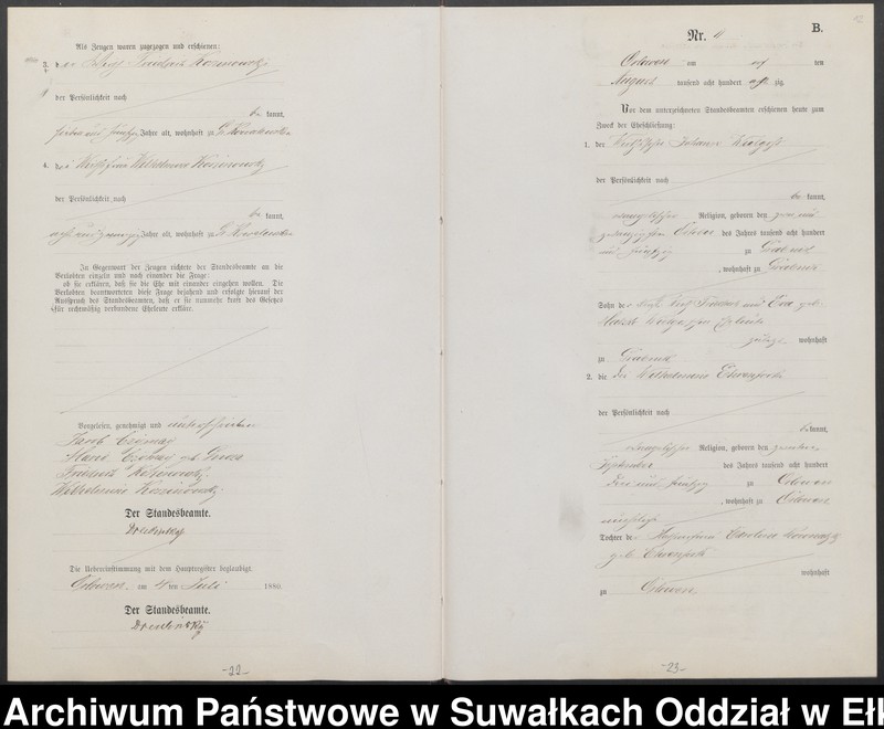image.from.unit.number "Heiraths-Neben-Register des Preussischen Standes-Amtes Orlowen Kreis Loetzen für das Jahr 1880"