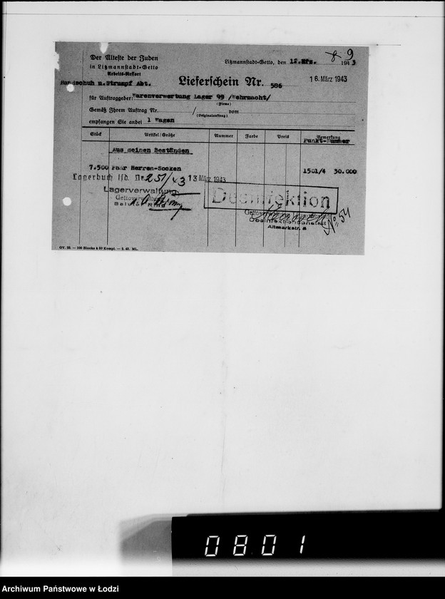 Obraz 13 z jednostki "Heeresbekleidungsamt Posen Warenverwertung an den Juden Ältesten. Textilwaren"