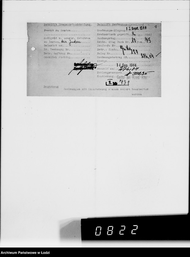 Obraz 5 z jednostki "Adolf Hildebrandt [rachunki za usługi transportowe dla Getta]"