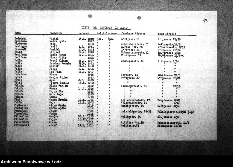Obraz 17 z jednostki "[Alfabetyczny spis mieszkańców getta. Litera P]"