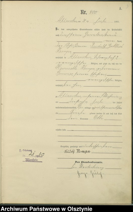 image.from.unit.number "Geburts-Haupt-Register Tom II, Nr 399 - 722"