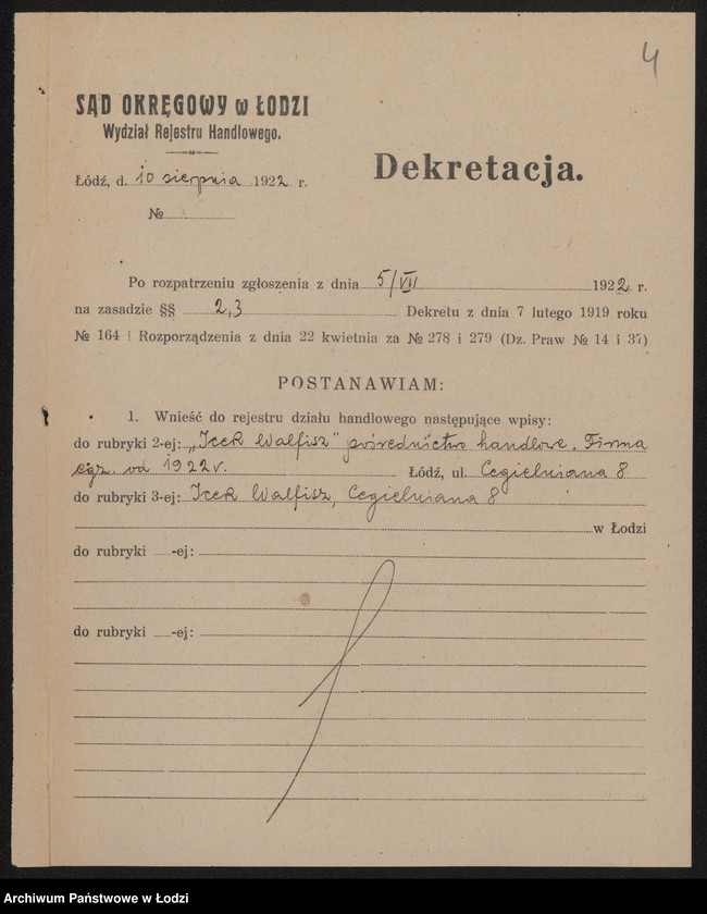 Obraz 6 z jednostki "Icek Walfisz – pośrednictwo handlowe"