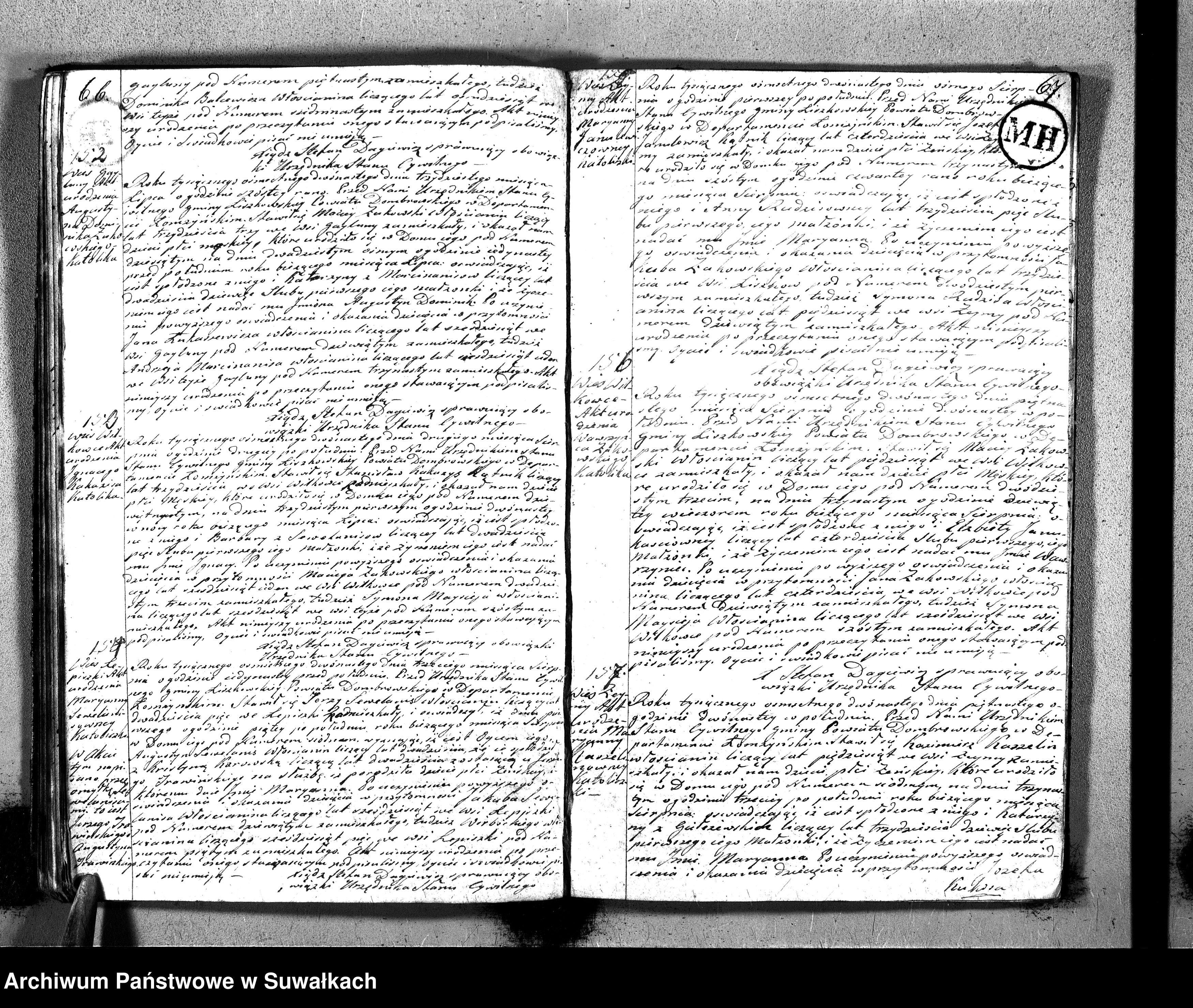 Skan z jednostki: Akta Cywilne Urodzonych w Gminie Liszkowskiey w Powiecie Dombrowskim w Departamencie Łomżyńskim w Roku 1811/12