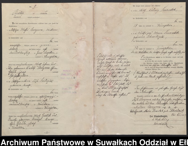 image.from.unit.number "Heiraths-Haupt-Register des Königlichen Preussischen Standes-Amtes Belzonzen Kreis Johannisburg"