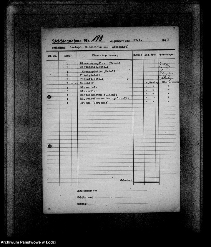 Obraz 7 z jednostki "Gestapo 1-200 [Kartoteka skonfiskowanego majątku ruchomego u Żydów]"