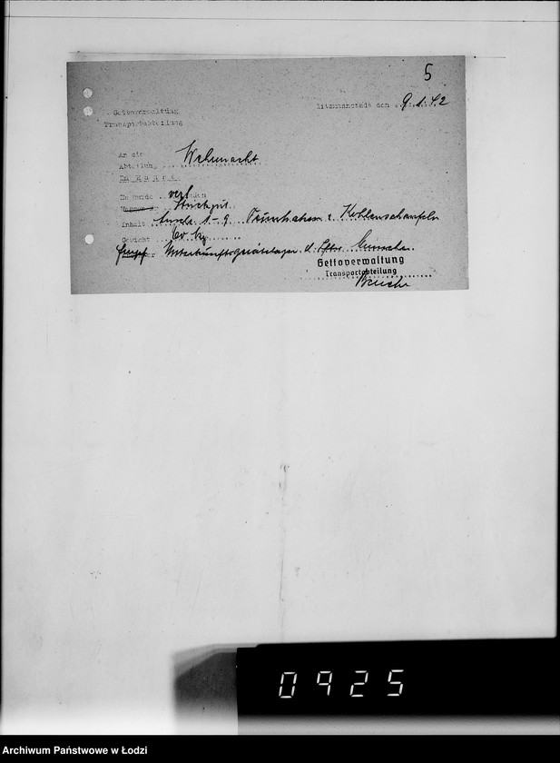 Obraz 7 z jednostki "Amt für Vewaltungsaufgaben der Luftwaffe Kriegsauftrag 49/41 A.z.V.100 Kohlenschaufeln. 200 Feuerhaken"