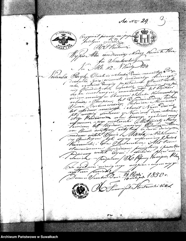 image.from.unit.number "Anneksa do Akt Zaślubionych Parafii Wigierskiey z Roku 1850-go."