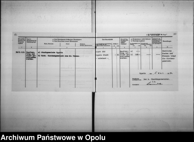 Obraz 17 z jednostki "[Dotyczy rozbudowy kościółka św. Sebastiana w Opolu, odstąpienia parceli przez gminę miejską na powyższy cel]"