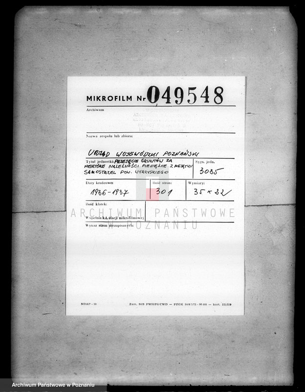 Obraz 2 z jednostki "Przejęcie gruntów za niektóre należności pieniężne z majątku Samostrzel powiatu wyrzyskiego"