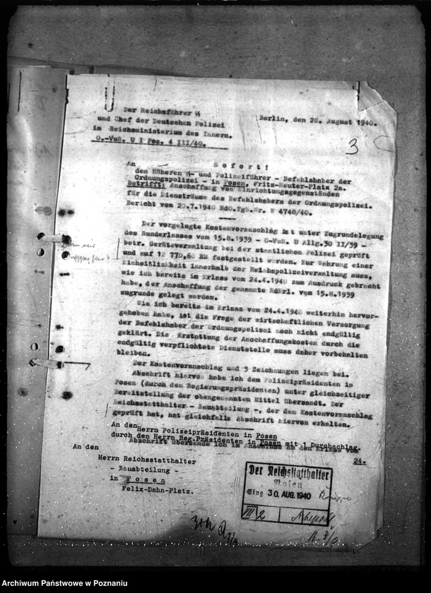 Obraz 8 z jednostki "Beschaffung von Einrichtungsgegenständen für die Dienststelle des Befehlshaber der Ordnungspolizei Posen"