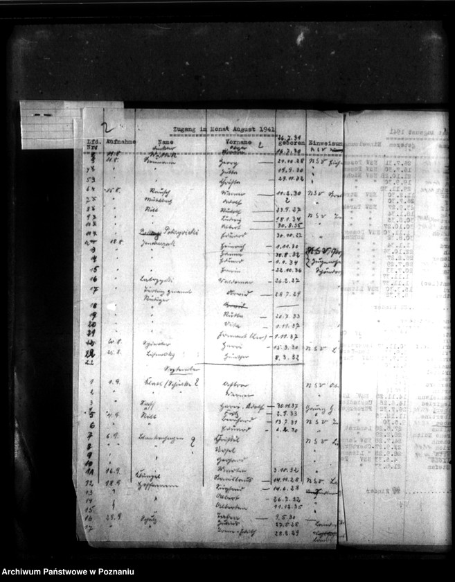 Obraz 7 z jednostki "Monatliche Zu- und Abgänge [Miesięczne zestawienia przybyłych i zwolnionych dzieci]."