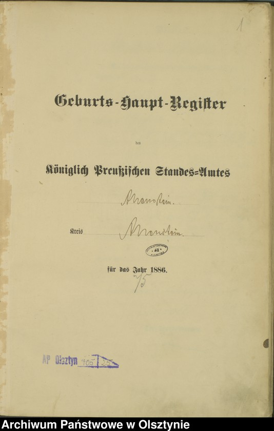 image.from.unit.number "Geburts-Haupt-Register Tom I,Nr 1 - 300"