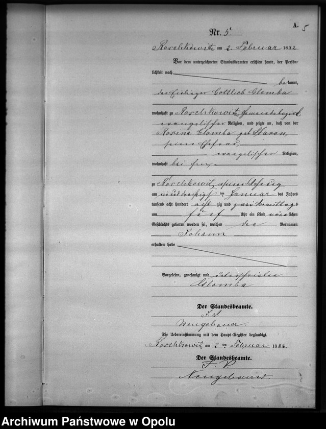 image.from.unit.number "Geburts-Neben-Register Standesamts Roschkowitz pro 1882"