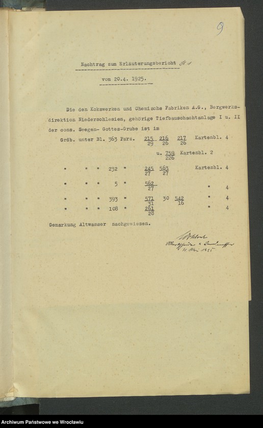 image.from.unit.number "Antrag auf Sicherstellung hilfsw. Verleihung u. Wasserrechten und deren Eintragung in das Wasserbuch für das Steinkohlenbergwerk Cons. Seegen-Gottes-Grube zu Altwasser Kr. Waldenburg i. Schl. Tiefbau-Schacht-Anlage I+II"