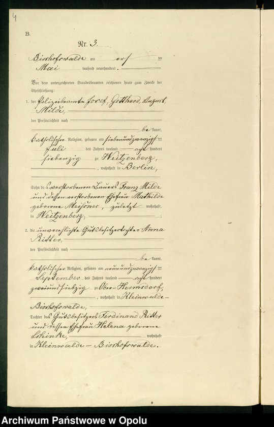 Obraz 8 z jednostki "Heiraths-Haupt-Register des Standsamts Bischofswalde pro 1900"