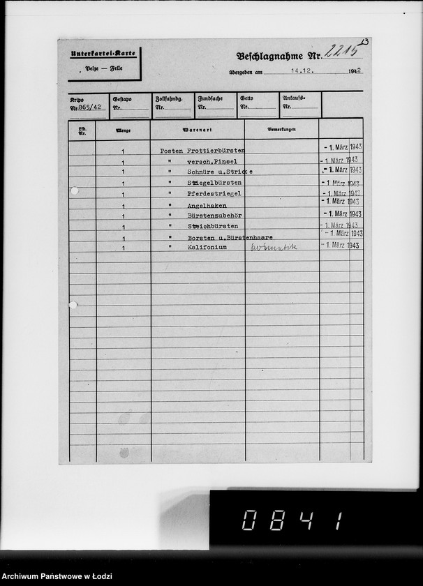 image.from.unit.number "Allgemeine Rechnungen. Durchschläge nr 5. [Kartoteka i zestawienia skonfiskowanych przedmiotów]"