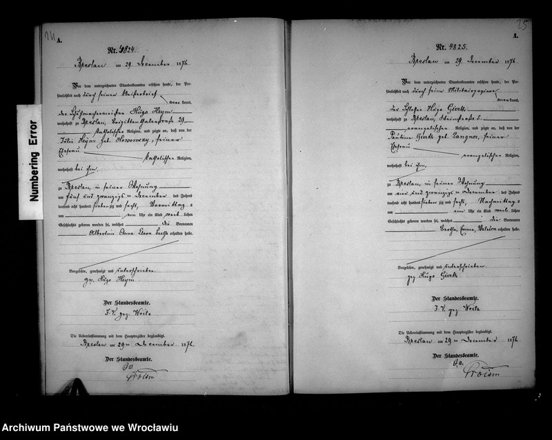 image.from.unit.number "Geburts-Neben-Register Breslau I 1876 Band 9"