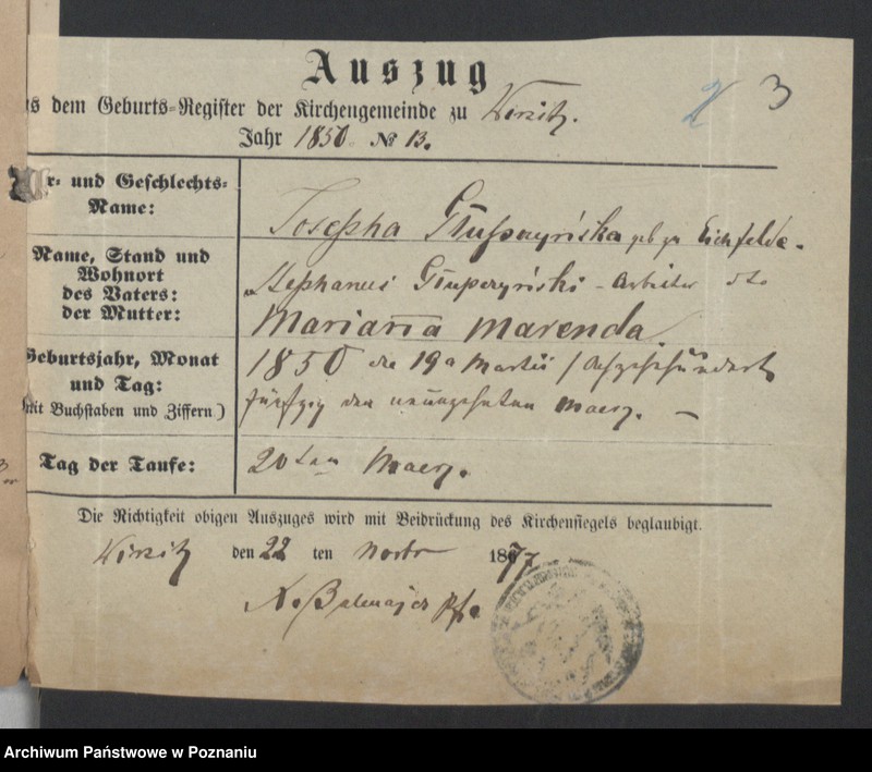 Obraz 5 z jednostki "Die von den Verlobten beigebrachten Urkunden zur Eheschliessung pro 1878"