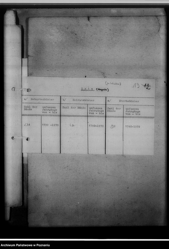 Obraz 17 z jednostki "[Wykaz ksiąg urodzeń, małżeństw i zgonów przejętych z parafii katolickich z powiatu szubińskiego]"