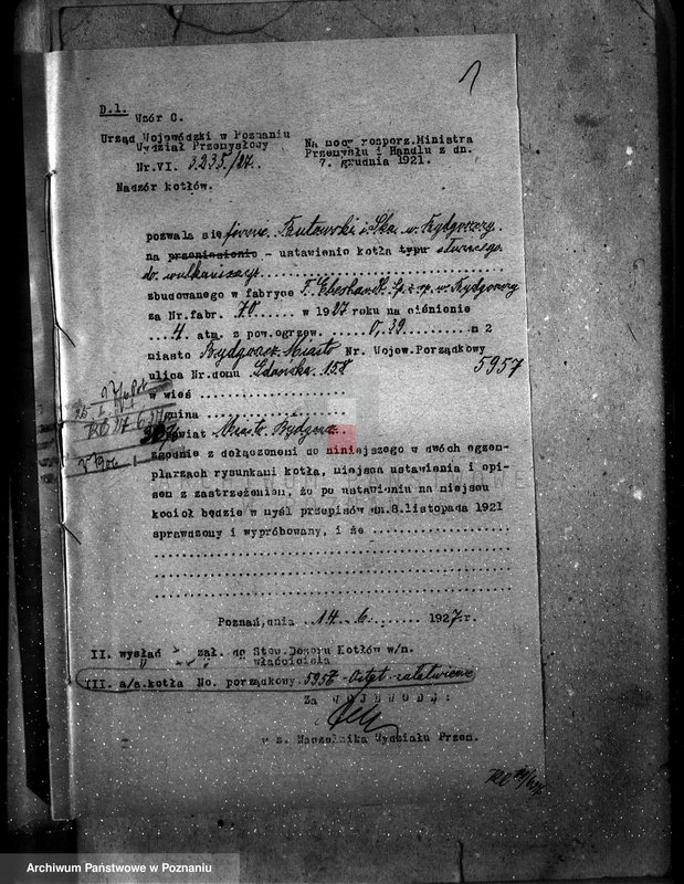 Obraz 4 z jednostki "Zakład Wulkanizacyjny Butowskiego i Ska w Bydgoszczy - nr woj. kotła 5957"