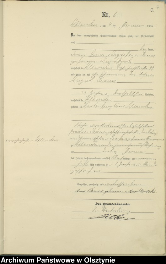 image.from.unit.number "Sterbe-Haupt-Register Tom I, Nr 1 - 425"