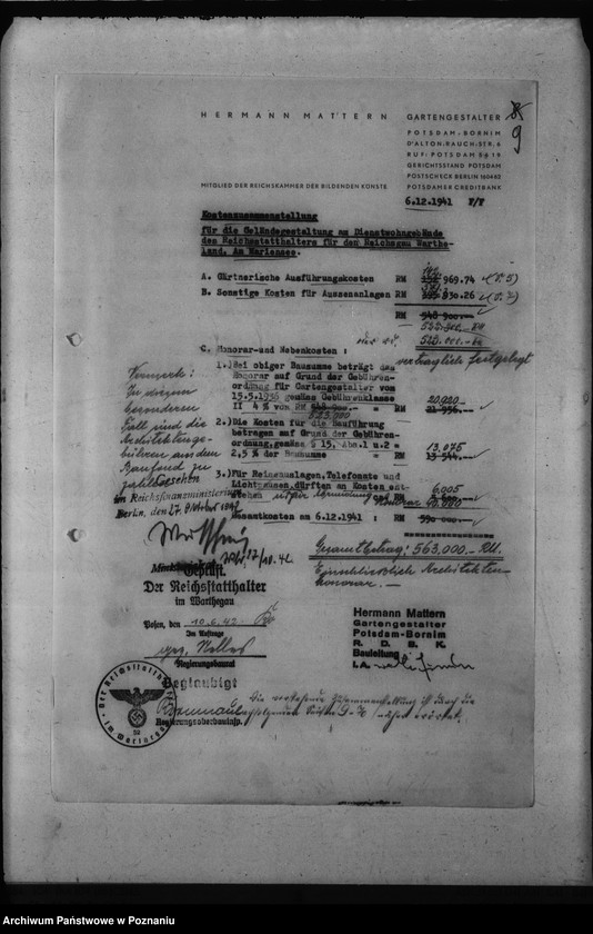 Obraz 13 z jednostki "Kostenanschlag zum Dienstwohngebäude des Reichsstatthalters des Warthegaues - nad jeziorem Góreckim"