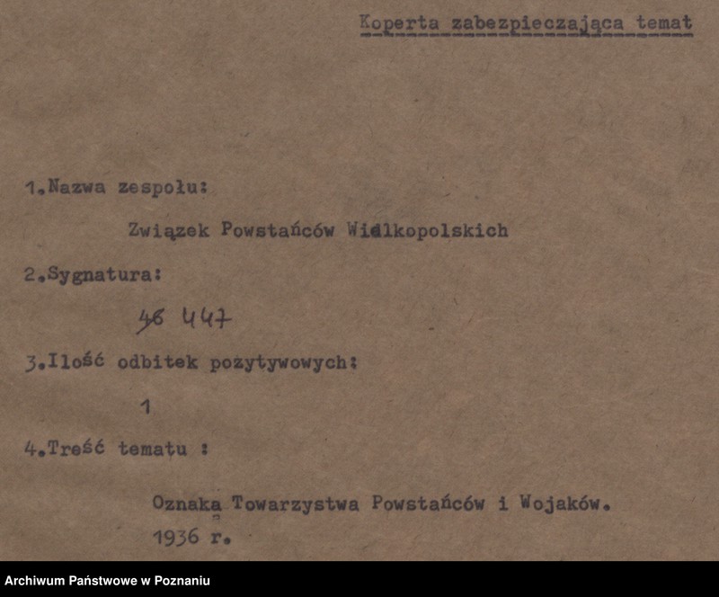 Obraz 4 z jednostki "Oznaka Towarzystwa Powstańców i Wojaków w Ostrowie - 1936 rok."