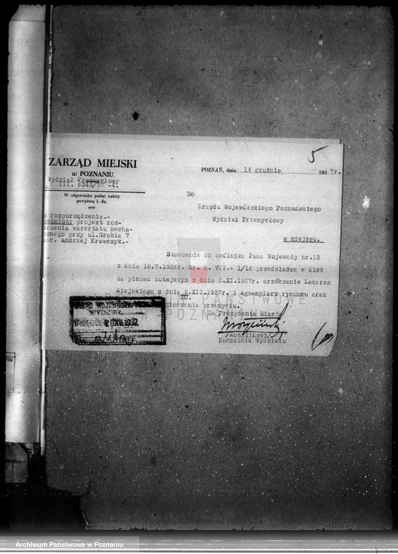 Obraz 9 z jednostki "Zatwierdzenie zakładu przemysłowego / warsztatu mechanicznego części rowerowych/ Firmy Andrzeja Krawczyka w Poznaniu"