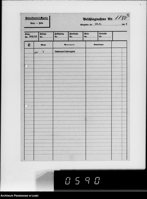 Obraz 16 z jednostki "Kripo. Kartei-Karten Beschlagnahme Nr.968-1397"