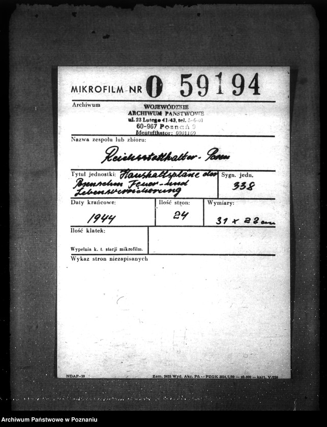 Obraz 2 z jednostki "Haushaltspläne der Posenschen Feuer- und Lebensversicherung"