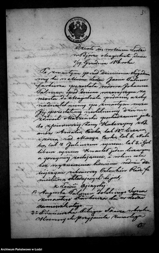 Obraz 7 z jednostki "Akta tyczące się ustanowienia opieki nad nieletnimi Amalią, Marią, Natalią, Juliuszem i Gotlibem Palmer po zmarłym Janie Palmer farbiarzu"