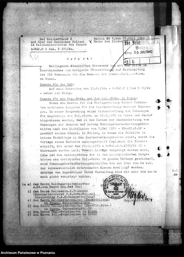 Obraz 8 z jednostki "Allgemeine Wohnungsfragen der Polizeiverwaltung Posen"