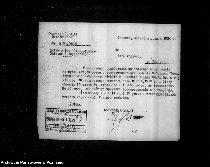 Obraz 5 z jednostki "/Żeńskie Towarzystwo Gimnastyczne Sokół w Gnieźnie - rejestracja/"