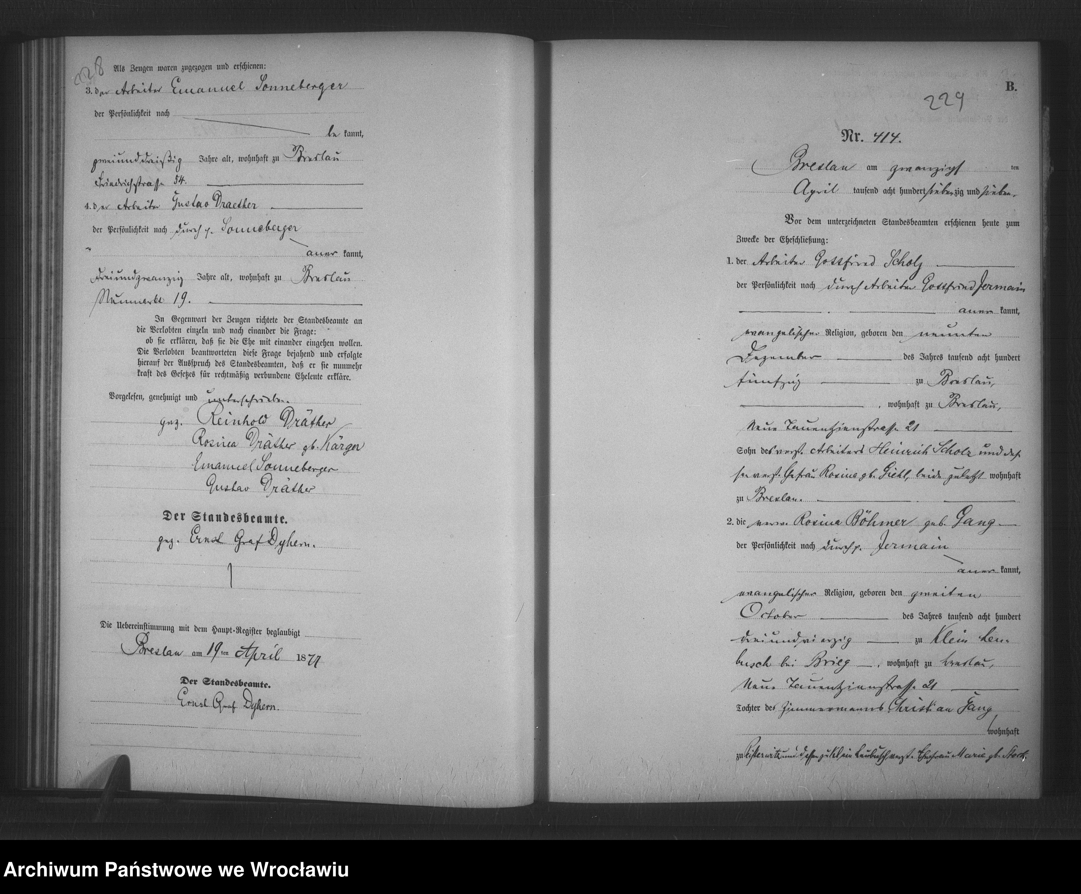 Skan z jednostki: Heiraths-Haupt-Register Breslau II 1877 Band 2