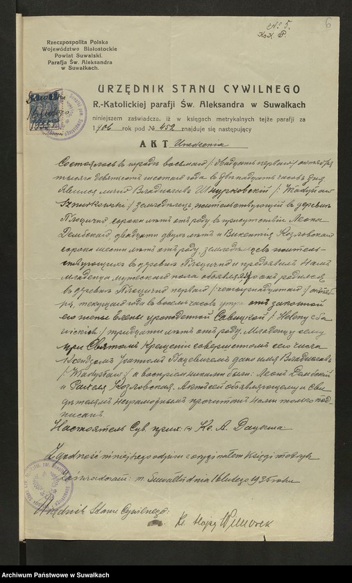 image.from.unit.number "Aneksa [do akt małżeństw] parafji Podżylińskiej za rok 1935"
