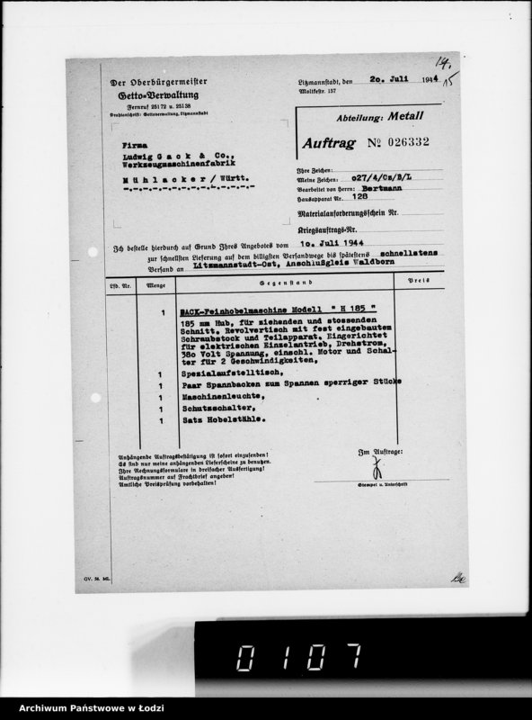 Obraz 19 z jednostki "Aufträge Metall-Abteilung v.26101-26343"