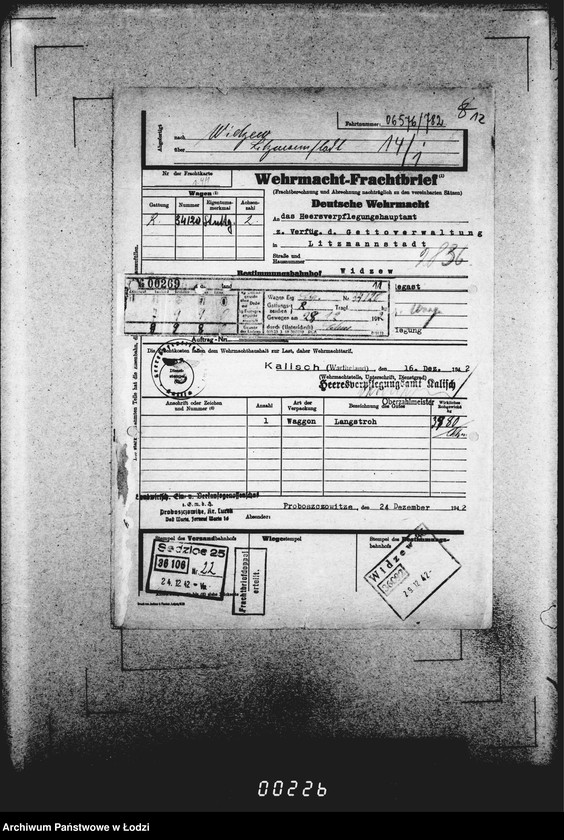 Obraz 15 z jednostki "Frachtbriefe [Kolejowe listy przewozowe różnych towarów do Getta w Łodzi]"