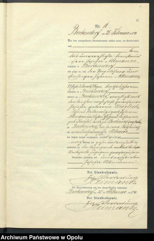 Obraz 15 z jednostki "Sterbe-Neben-Register des Standesamts Borkendorf pro 1904"