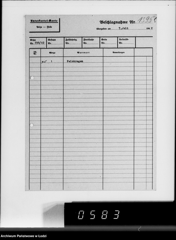 Obraz 9 z jednostki "Kripo. Kartei-Karten Beschlagnahme Nr.968-1397"
