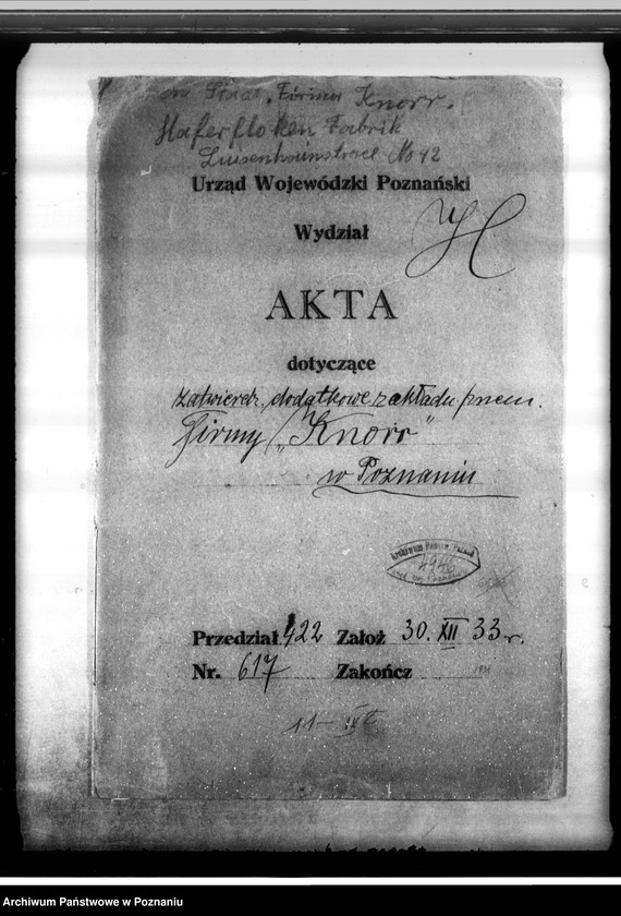 Obraz 4 z jednostki "Zatwierdzenie dodatkowe zakładu przemysłowego Firmy "Knorr" spółka z o. o. w Poznaniu"