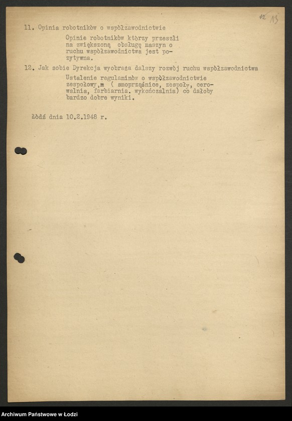 Obraz 14 z jednostki "Współzawodnictwo pracy; protokoły i sprawozdania zakładów przemysłu wełnianego"